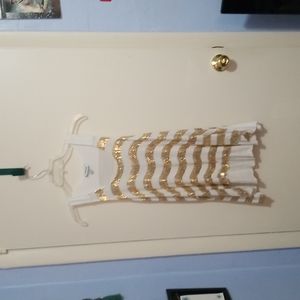 Bebe White and Gold S Sequin Tank Top